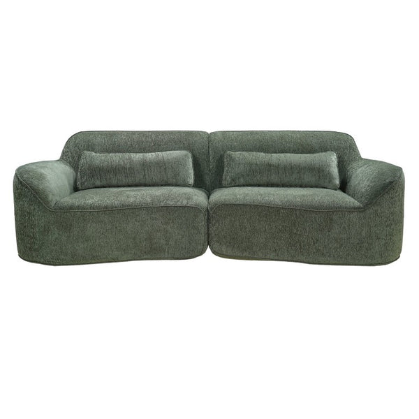 English Elm 95 Inch Curved Sectional Sofa with Chaise Plush Wool-Like Fabric Retro Modern Living Room Green N767P437336G