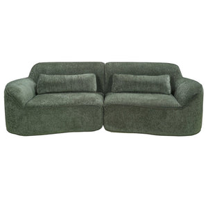 English Elm 95 Inch Curved Sectional Sofa with Chaise Plush Wool-Like Fabric Retro Modern Living Room Green N767P437336G