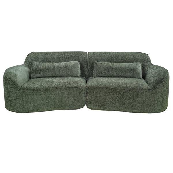 English Elm 95 Inch Curved Sectional Sofa with Chaise Plush Wool-Like Fabric Retro Modern Living Room Green N767P437336G