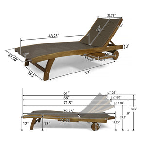 English Elm Banzai Acacia Wood Pe Wicker Outdoor Chaise Lounge Set with Pull Out Side Tray N767P441911B