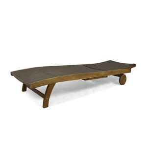 English Elm Banzai Acacia Wood Pe Wicker Outdoor Chaise Lounge Set with Pull Out Side Tray N767P441911B