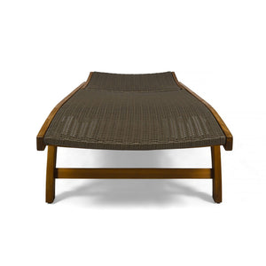 English Elm Banzai Acacia Wood Pe Wicker Outdoor Chaise Lounge Set with Pull Out Side Tray N767P441911B