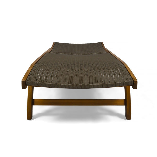 English Elm Banzai Acacia Wood Pe Wicker Outdoor Chaise Lounge Set with Pull Out Side Tray N767P441911B