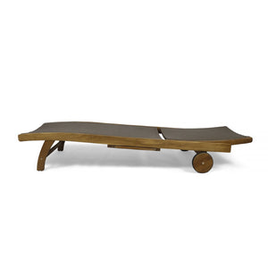 English Elm Banzai Acacia Wood Pe Wicker Outdoor Chaise Lounge Set with Pull Out Side Tray N767P441911B