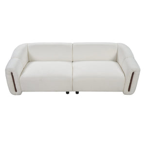 English Elm 87.4 Inch Curved Boucle Sofa with Wood Slit Armrests and Deep Foam Seats for Living Room Beige N767P444952B