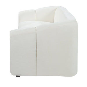 English Elm 87.4 Inch Curved Boucle Sofa with Wood Slit Armrests and Deep Foam Seats for Living Room Beige N767P444952B