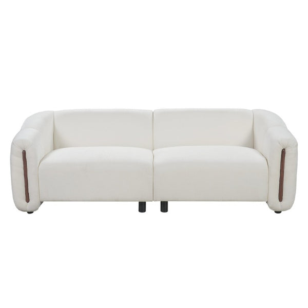 English Elm 87.4 Inch Curved Boucle Sofa with Wood Slit Armrests and Deep Foam Seats for Living Room Beige N767P444952B