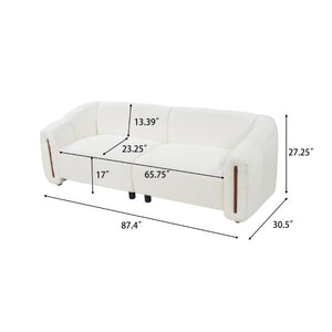 English Elm 87.4 Inch Curved Boucle Sofa with Wood Slit Armrests and Deep Foam Seats for Living Room Beige N767P444952B