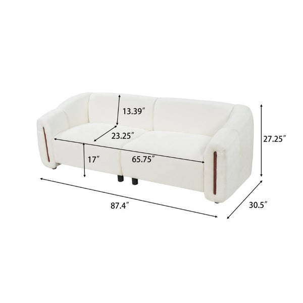 English Elm 87.4 Inch Curved Boucle Sofa with Wood Slit Armrests and Deep Foam Seats for Living Room Beige N767P444952B