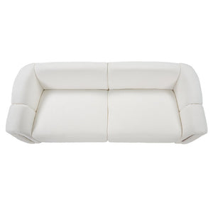 English Elm 87.4 Inch Curved Boucle Sofa with Wood Slit Armrests and Deep Foam Seats for Living Room Beige N767P444952B