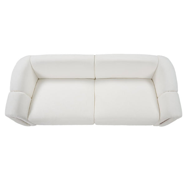 English Elm 87.4 Inch Curved Boucle Sofa with Wood Slit Armrests and Deep Foam Seats for Living Room Beige N767P444952B