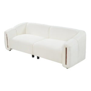 English Elm 87.4 Inch Curved Boucle Sofa with Wood Slit Armrests and Deep Foam Seats for Living Room Beige N767P444952B