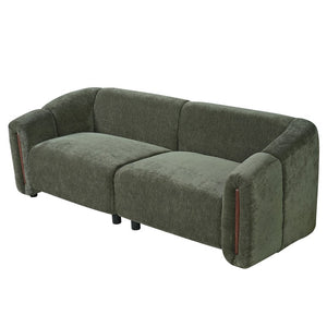 English Elm 87.4 Inch Curved Boucle Sofa with Wood Slit Armrests and Deep Foam Seat for Living Room 87.4 inches N767P444952G