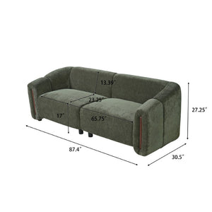 English Elm 87.4 Inch Curved Boucle Sofa with Wood Slit Armrests and Deep Foam Seat for Living Room 87.4 inches N767P444952G