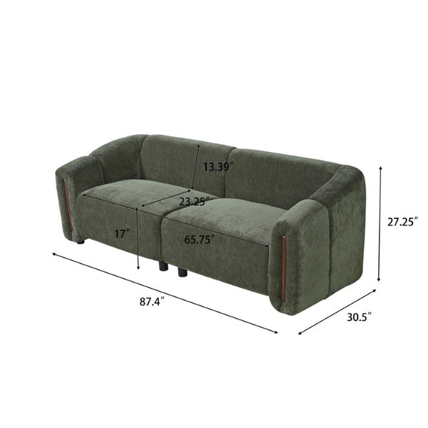 English Elm 87.4 Inch Curved Boucle Sofa with Wood Slit Armrests and Deep Foam Seat for Living Room 87.4 inches N767P444952G