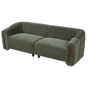 English Elm 87.4 Inch Curved Boucle Sofa with Wood Slit Armrests and Deep Foam Seat for Living Room 87.4 inches N767P444952G