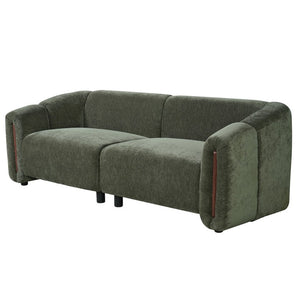 English Elm 87.4 Inch Curved Boucle Sofa with Wood Slit Armrests and Deep Foam Seat for Living Room 87.4 inches N767P444952G