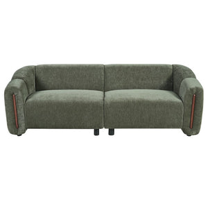 English Elm 87.4 Inch Curved Boucle Sofa with Wood Slit Armrests and Deep Foam Seat for Living Room 87.4 inches N767P444952G