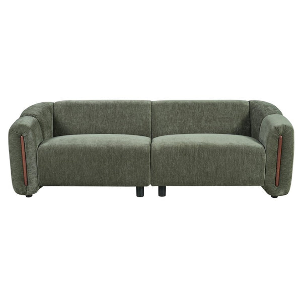 English Elm 87.4 Inch Curved Boucle Sofa with Wood Slit Armrests and Deep Foam Seat for Living Room 87.4 inches N767P444952G