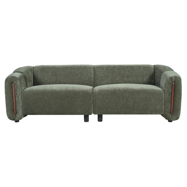 English Elm 87.4 Inch Curved Boucle Sofa with Wood Slit Armrests and Deep Foam Seat for Living Room 87.4 inches N767P444952G