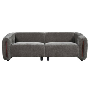 English Elm 87.4 Inch Curved Boucle Sofa with Wood Slit Armrests and Deep Foam Seats for Living Room Espresso N767P444952L