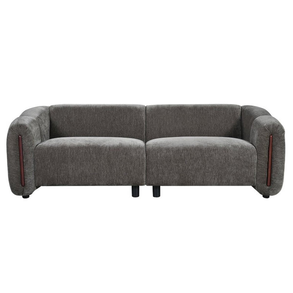 English Elm 87.4 Inch Curved Boucle Sofa with Wood Slit Armrests and Deep Foam Seats for Living Room Espresso N767P444952L