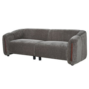 English Elm 87.4 Inch Curved Boucle Sofa with Wood Slit Armrests and Deep Foam Seats for Living Room Espresso N767P444952L