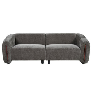 English Elm 87.4 Inch Curved Boucle Sofa with Wood Slit Armrests and Deep Foam Seats for Living Room Espresso N767P444952L