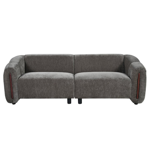 English Elm 87.4 Inch Curved Boucle Sofa with Wood Slit Armrests and Deep Foam Seats for Living Room Espresso N767P444952L