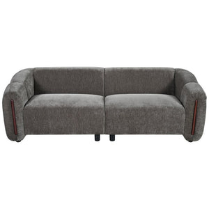English Elm 87.4 Inch Curved Boucle Sofa with Wood Slit Armrests and Deep Foam Seats for Living Room Espresso N767P444952L