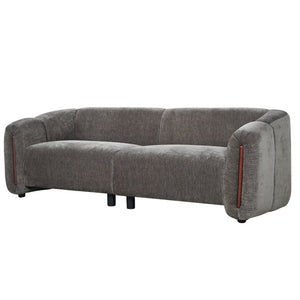 English Elm 87.4 Inch Curved Boucle Sofa with Wood Slit Armrests and Deep Foam Seats for Living Room Espresso N767P444952L