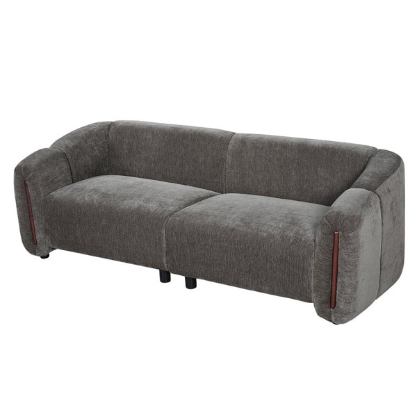 English Elm 87.4 Inch Curved Boucle Sofa with Wood Slit Armrests and Deep Foam Seats for Living Room Espresso N767P444952L