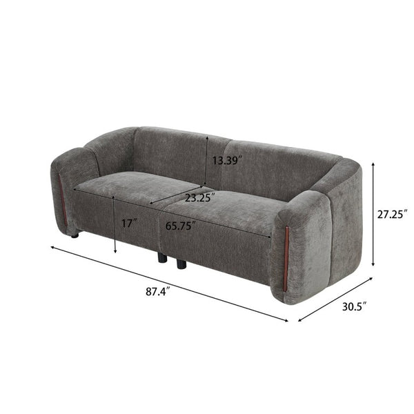 English Elm 87.4 Inch Curved Boucle Sofa with Wood Slit Armrests and Deep Foam Seats for Living Room Espresso N767P444952L