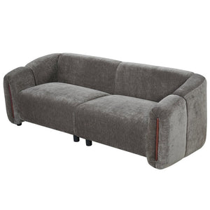 English Elm 87.4 Inch Curved Boucle Sofa with Wood Slit Armrests and Deep Foam Seats for Living Room Espresso N767P444952L
