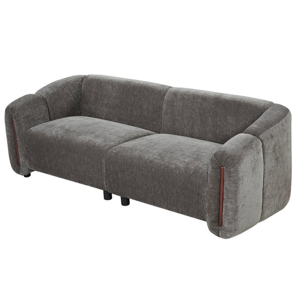 English Elm 87.4 Inch Curved Boucle Sofa with Wood Slit Armrests and Deep Foam Seats for Living Room Espresso N767P444952L