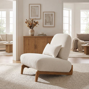 English Elm Modern Armless Slipper Chair Linen Upholstered High Back with Solid Wood Base Off-White / Natural N767P449783A