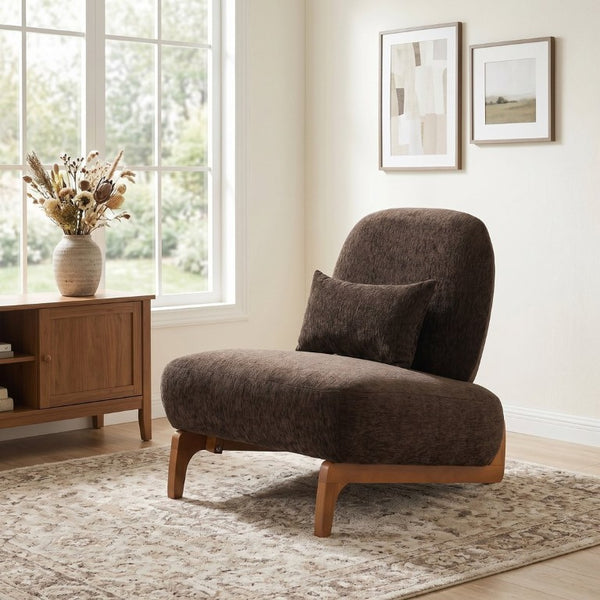 English Elm Modern Armless Slipper Chair Linen Upholstered High Back with Solid Wood Base Dark Brown / Natural N767P449783D