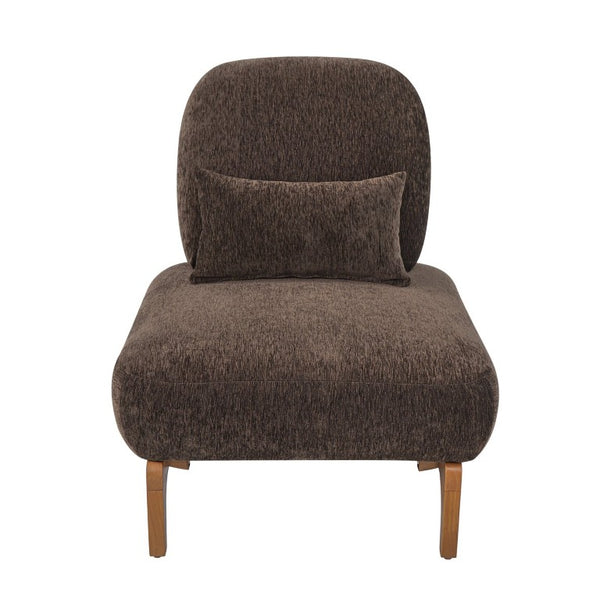 English Elm Modern Armless Slipper Chair Linen Upholstered High Back with Solid Wood Base Dark Brown / Natural N767P449783D