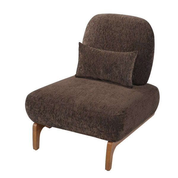 English Elm Modern Armless Slipper Chair Linen Upholstered High Back with Solid Wood Base Dark Brown / Natural N767P449783D