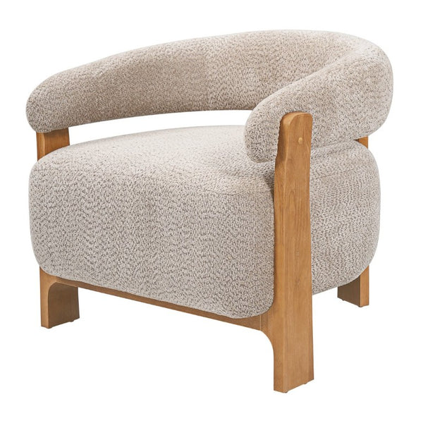 English Elm 28.7 Inch Boucle Barrel Accent Chair Mid-Century Solid Wood Legs Cozy Living Room Seat N767P449785L