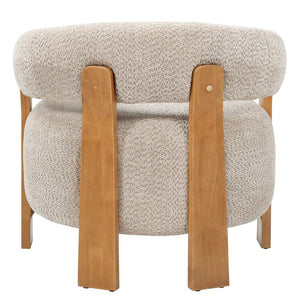 English Elm 28.7 Inch Boucle Barrel Accent Chair Mid-Century Solid Wood Legs Cozy Living Room Seat N767P449785L