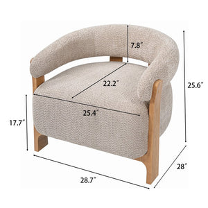 English Elm 28.7 Inch Boucle Barrel Accent Chair Mid-Century Solid Wood Legs Cozy Living Room Seat N767P449785L