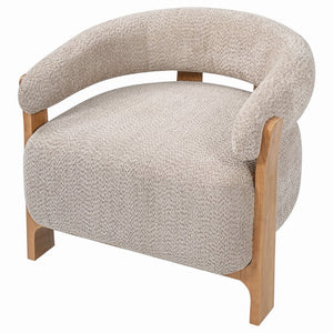 English Elm 28.7 Inch Boucle Barrel Accent Chair Mid-Century Solid Wood Legs Cozy Living Room Seat N767P449785L