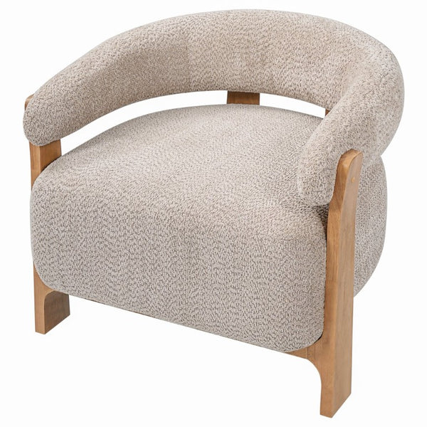English Elm 28.7 Inch Boucle Barrel Accent Chair Mid-Century Solid Wood Legs Cozy Living Room Seat N767P449785L