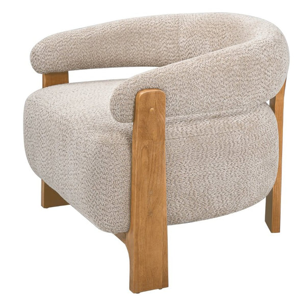 English Elm 28.7 Inch Boucle Barrel Accent Chair Mid-Century Solid Wood Legs Cozy Living Room Seat N767P449785L