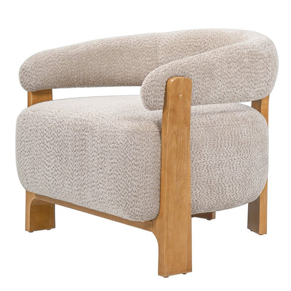 English Elm 28.7 Inch Boucle Barrel Accent Chair Mid-Century Solid Wood Legs Cozy Living Room Seat N767P449785L
