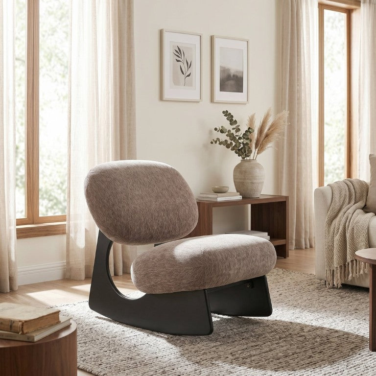 English Elm Modern Sculptural Chenille Rocking Lounge Chair Hollow Frame Ergonomic Nursery Seat N767P452334E