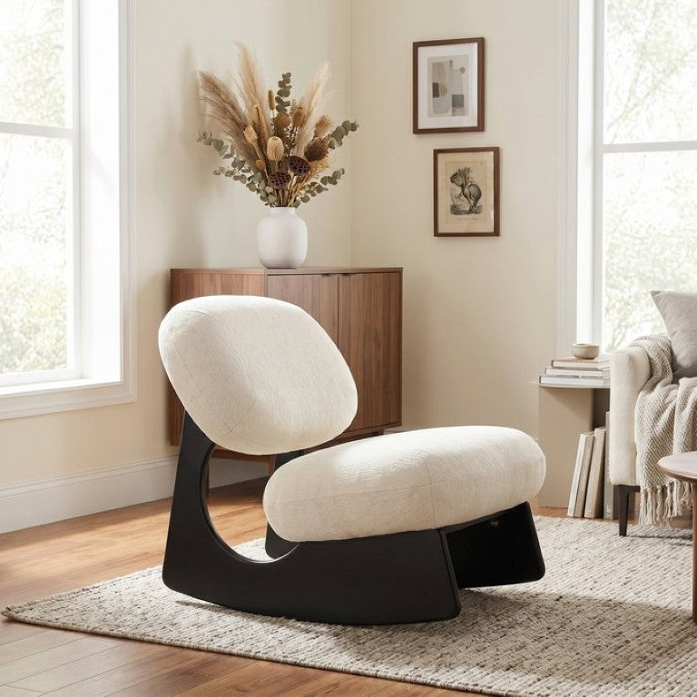 English Elm Modern Sculptural Chenille Rocker Chair Hollow Curved Base for Nursery or Living Room N767P452334W