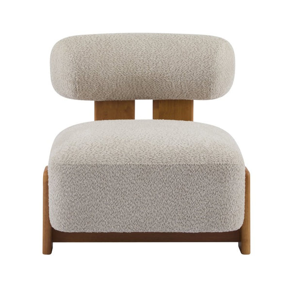 English Elm 27.25 Boucle Lounge Chair Solid Wood Frame Rolled Back Wide Seat Modern Accent N767P477891A
