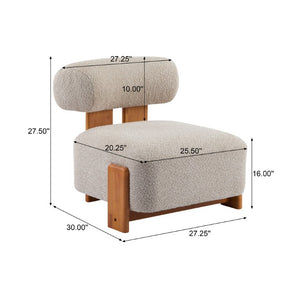 English Elm 27.25 Boucle Lounge Chair Solid Wood Frame Rolled Back Wide Seat Modern Accent N767P477891A